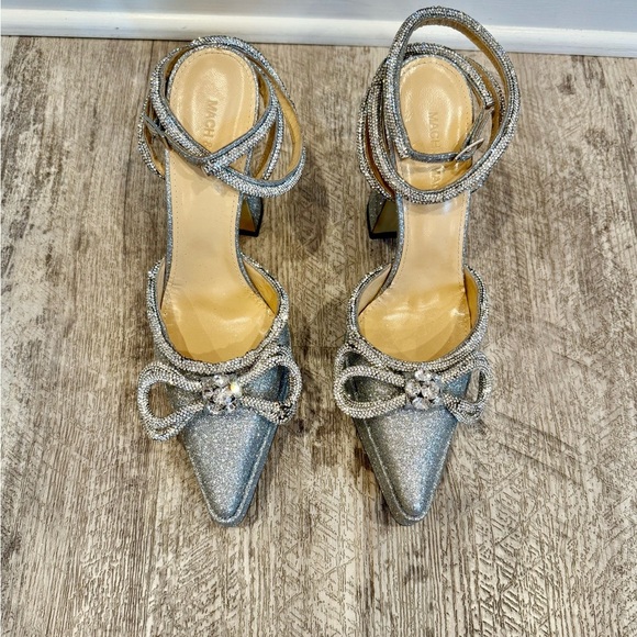 Mach & Mach Double Bow Platform Silver Glitter Women's Heels - Picture 6 of 15